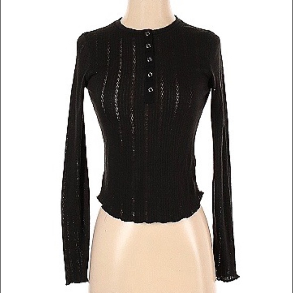 Wild Fable long sleeve black Henley top pointelle